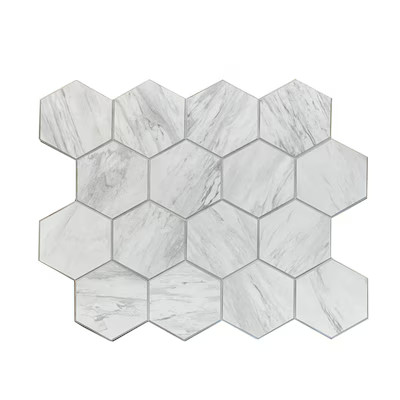 Aspect Collage Carrara Marble 11-in x 13-in Carrara-look PVC Hexagon Marble Look Peel and Stick W... | Lowe's