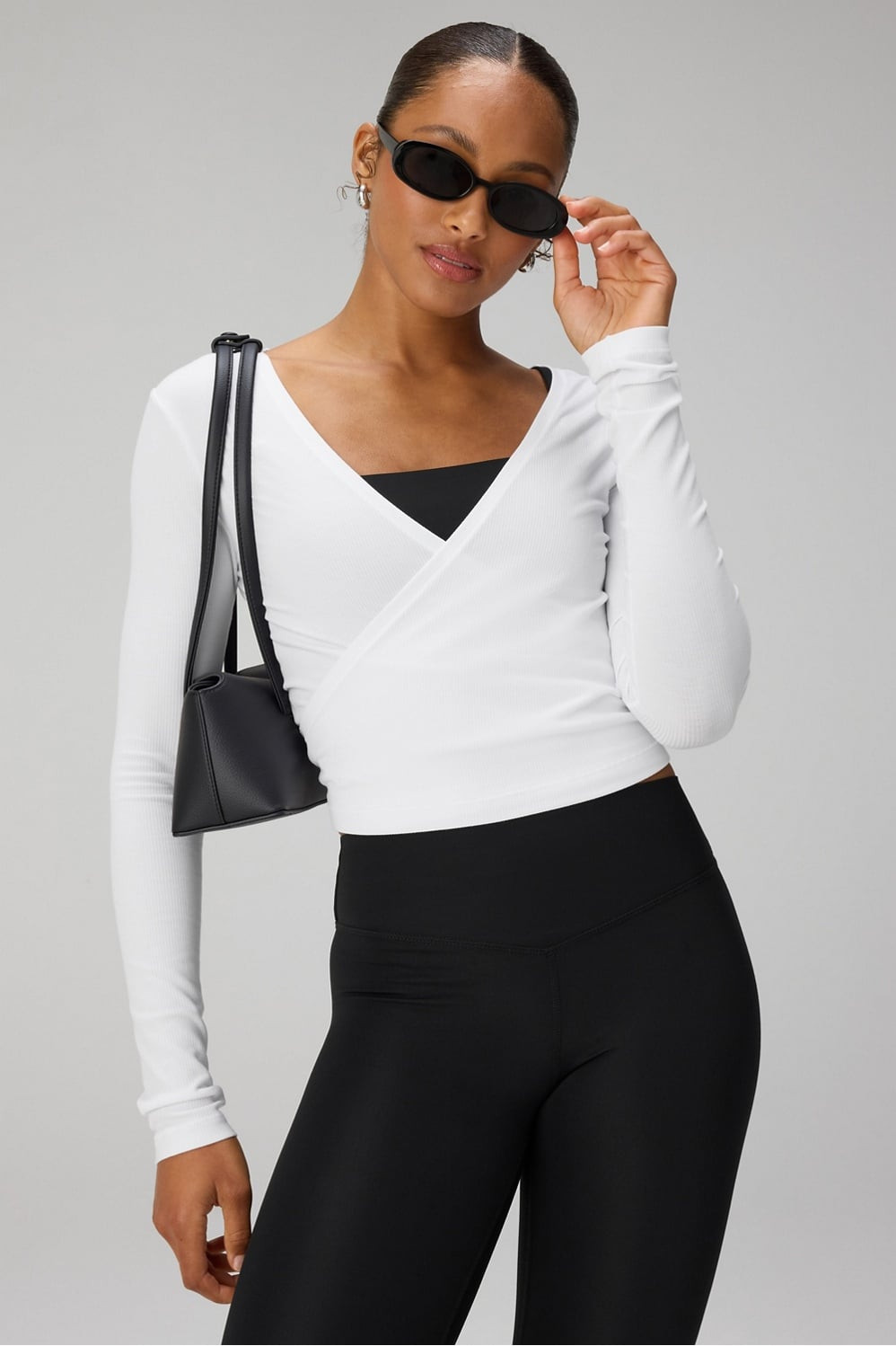 Modal Rib V-Neck Crop L/S Top (132) | Fabletics