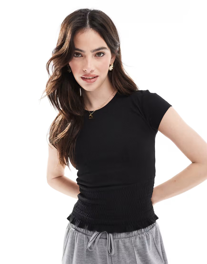 Cotton On pia shirred short sleeve top in black | ASOS (Global)