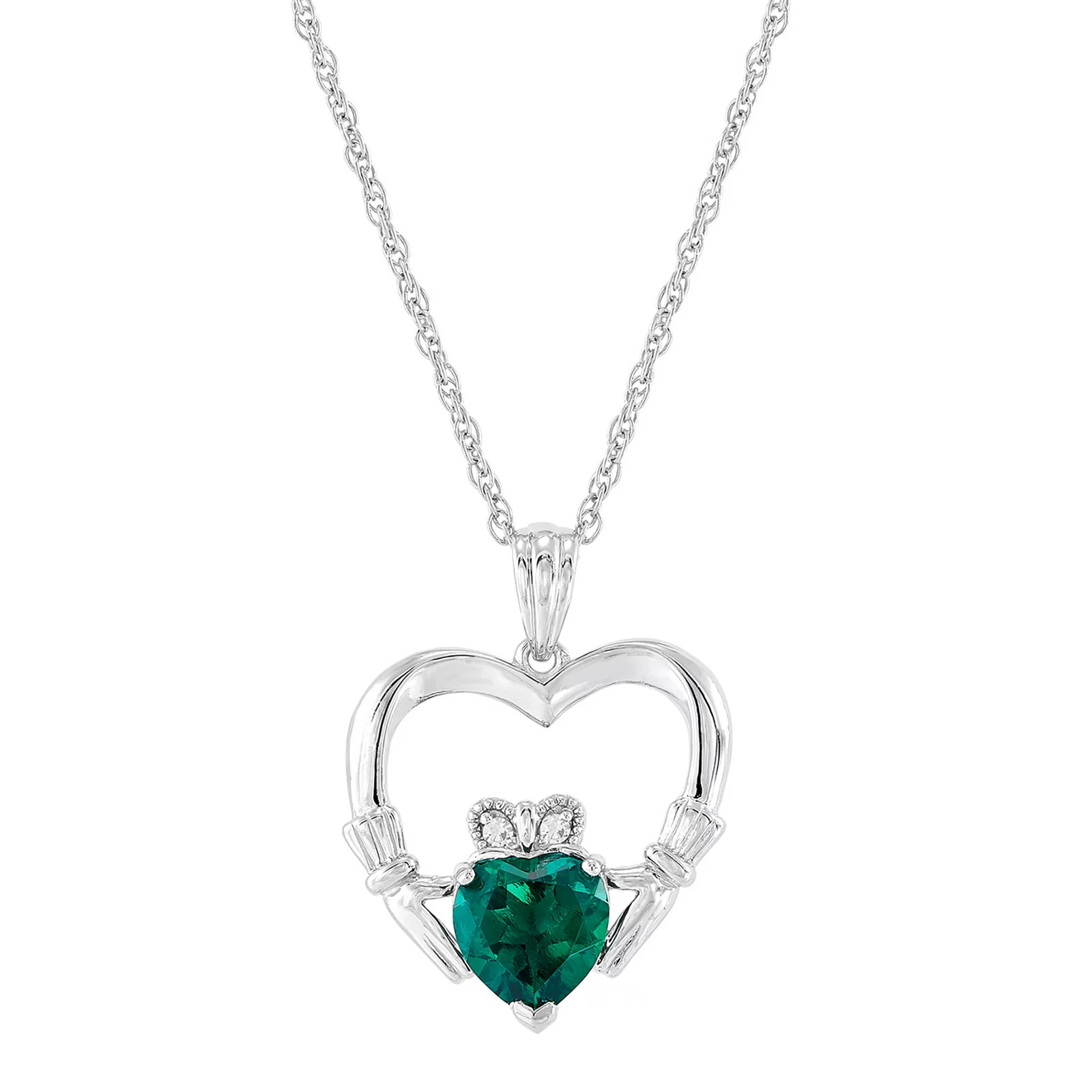Sterling Silver Lab-Created Emerald & Diamond Accent Claddagh Pendant Necklace, Women's, Size: 18"", | Kohl's