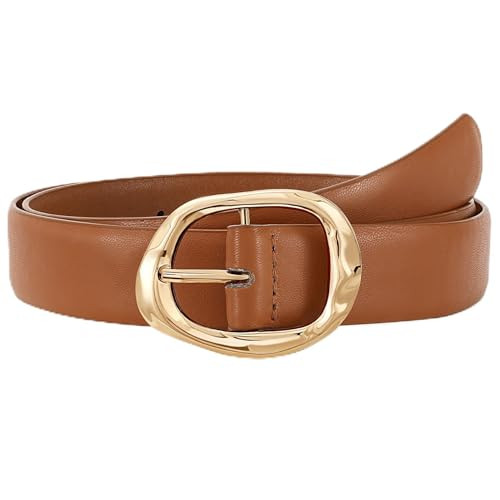 JASGOOD Women Leather Belt for Jeans Pants Ladies Casual Waist Belt Fashion Women Belt with Gold Buckle | Amazon (US)