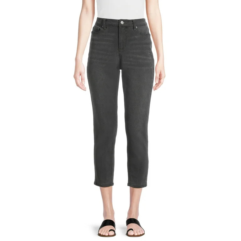 Time and Tru Women's Cropped High Rise Distressed Mom Jeans, 27” Inseam for Regular, Sizes 2-18 | Walmart (US)