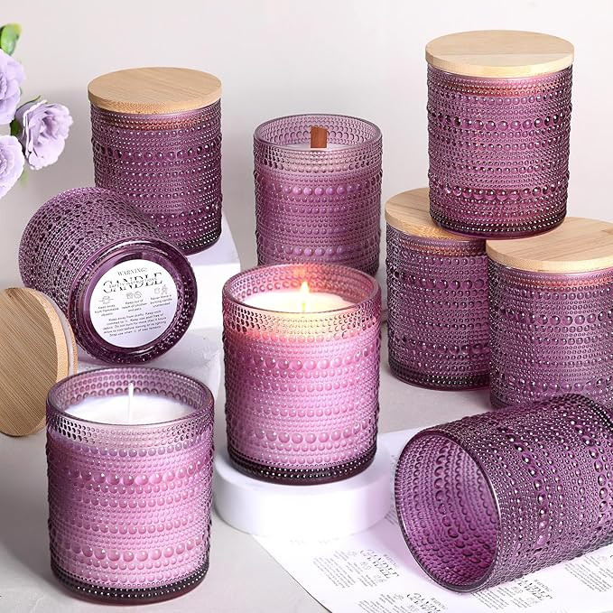 DARJEN 12 Pack Purple Candle Jars for Making Candles- 8 OZ Empty Glass Candle Making Jars with Ba... | Amazon (US)