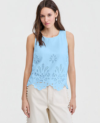Women's Cotton Sleeveless Eyelet Tank Top | Macy's