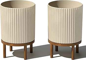 Veradek Demi Series Round Planter w/Stand for Porch/Patio | Durable Plastic-Concrete & Wooden Sta... | Amazon (US)