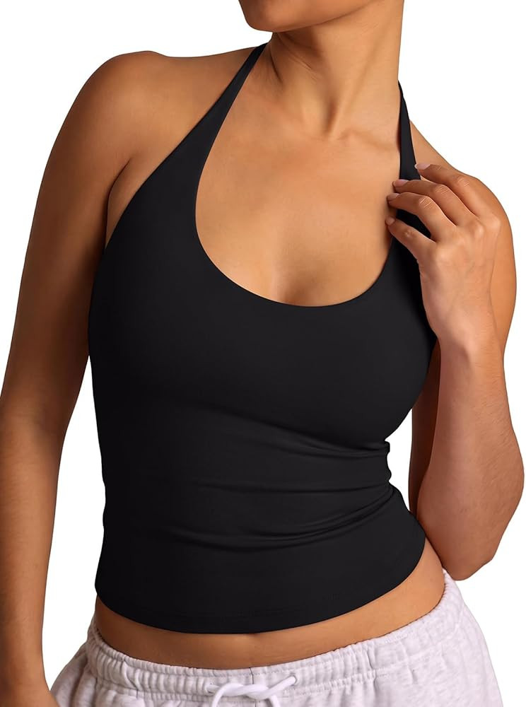 REORIA Women's Tie Halter Tops Backless Scoop Neck Double Lined Basic Summer Outfits 2026 | Amazon (US)