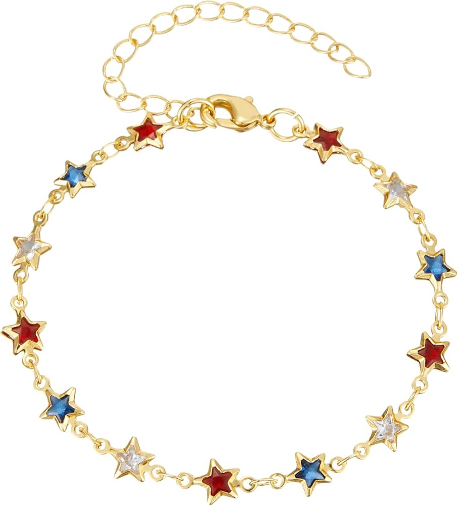Sanyaa Star Bracelet 18K Gold Plated Multi Stone Crystal Star Bracelet for Women (Colorful) | Amazon (US)