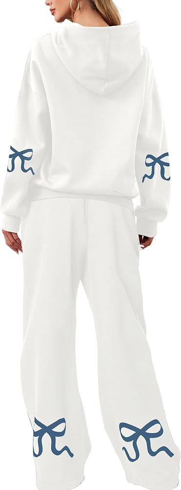 Livtany Women's 2 Piece Outfits Bow Trim Print Hoodie Sweatsuit Sets Oversized Sweatshirt Wide Le... | Amazon (US)
