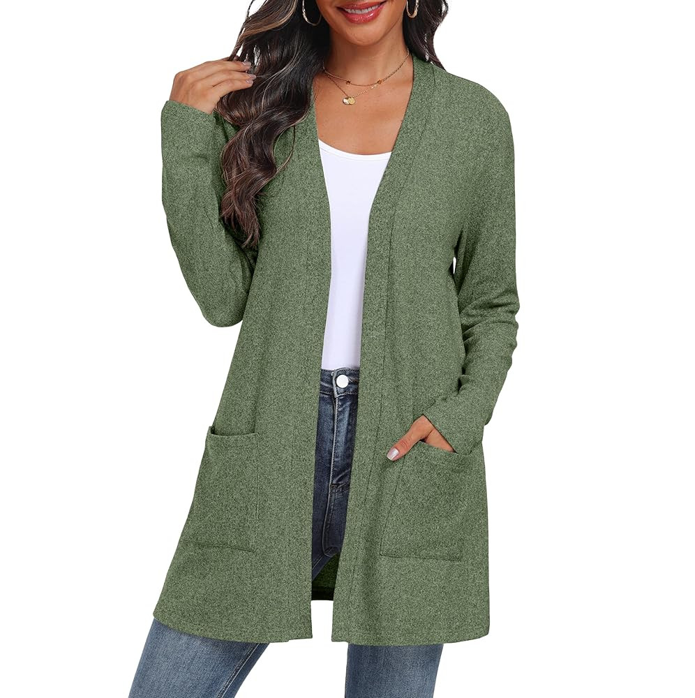 QIXING Women's Sweater Cardigan Open Front Lightweight Cardigan Long Sleeve Cardigans with Pocket... | Amazon (US)