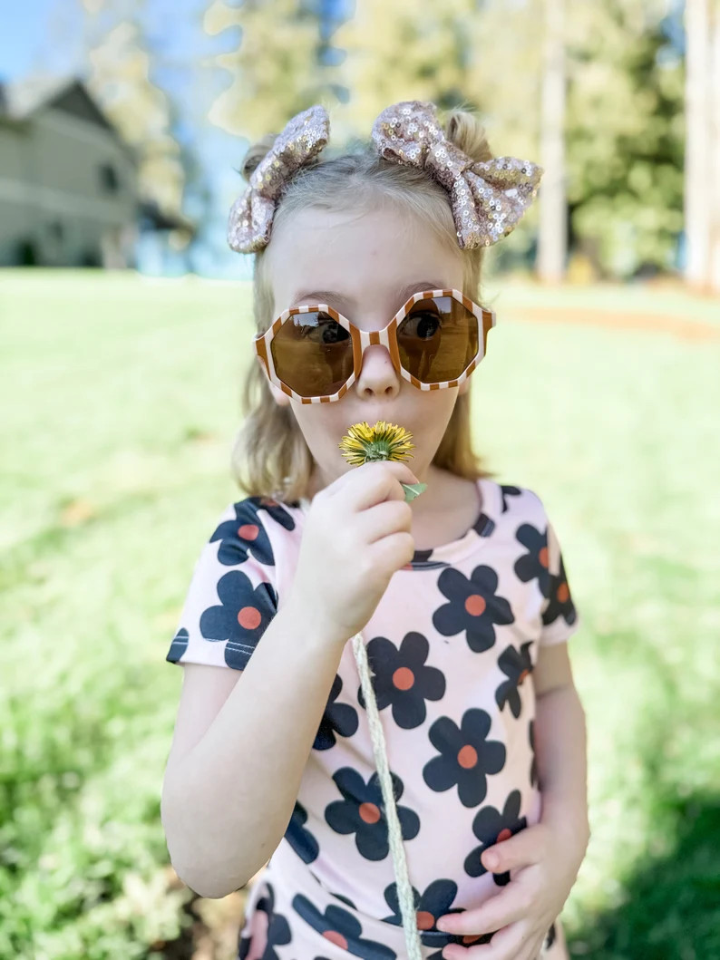 Retro Hex Sunnies Stripe or Black and White Checker Sunglasses Toddler Girl Summer Beach Pool Acc... | Etsy (US)