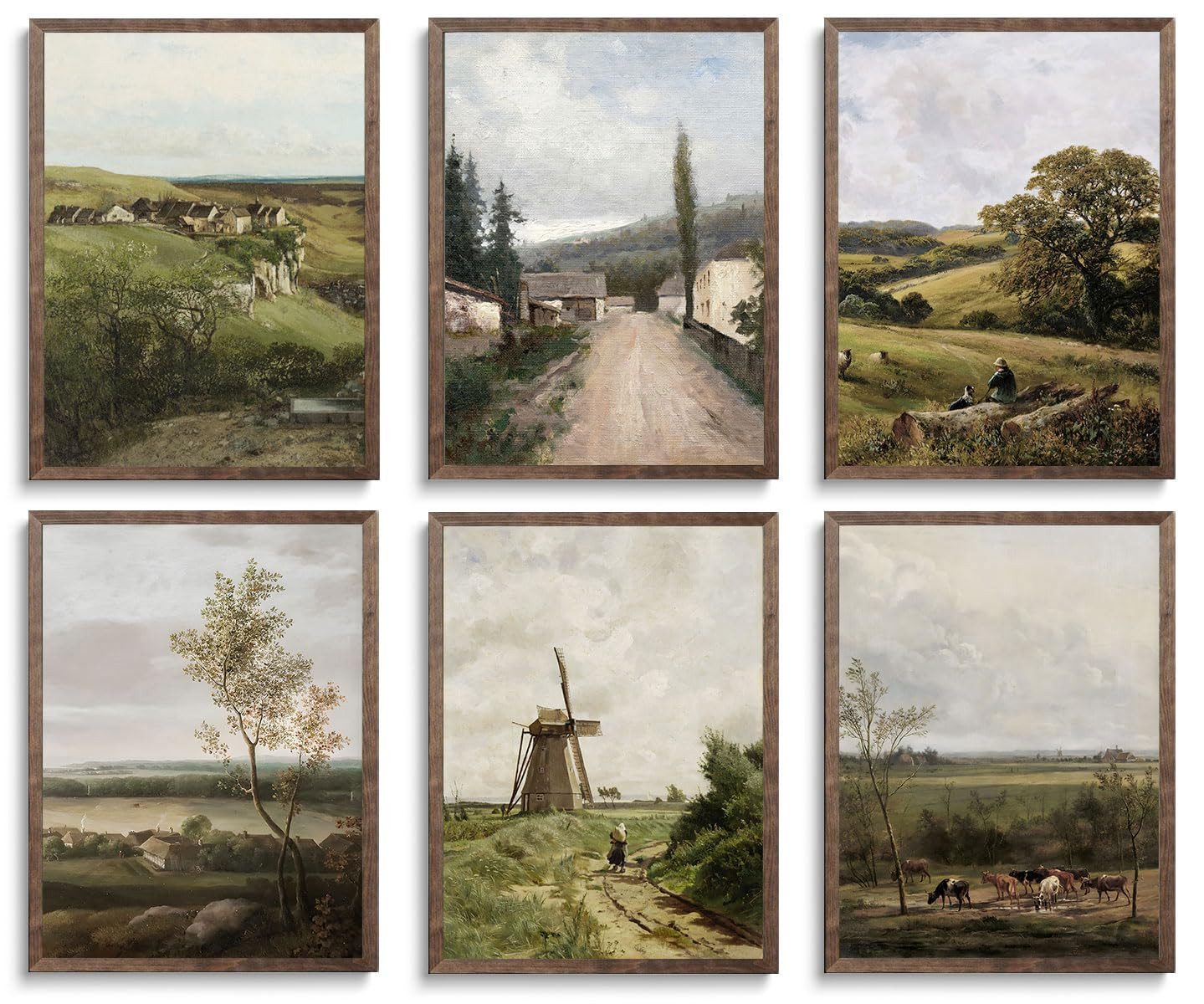 FYARTKJ 6Pcs Vintage Farmhouse Wall Art, French Country Landscape Art Prints Eclectic Gallery Wal... | Amazon (US)