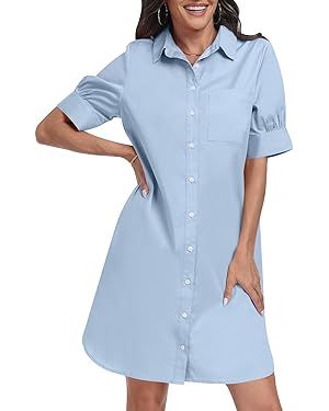 ANRABESS Womens Shirt Dress Short Sleeve Loose Casual 2024 Summer Fashion Trendy Button Down Tuni... | Amazon (US)