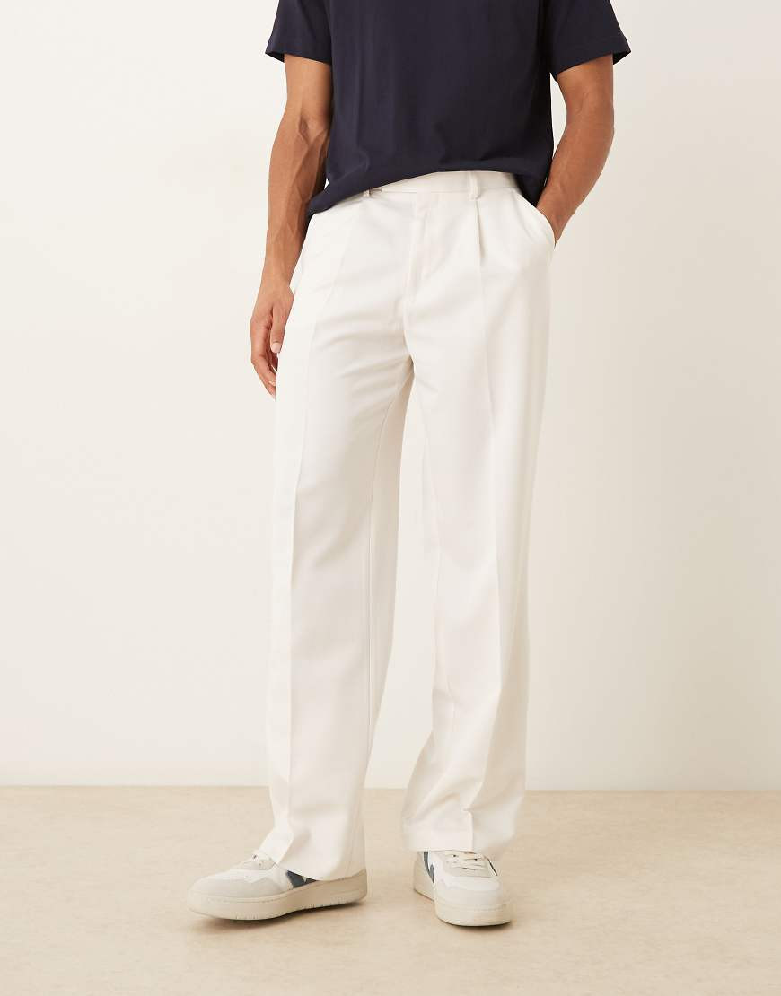 ASOS DESIGN smart pleated wide leg trousers in white | ASOS (Global)