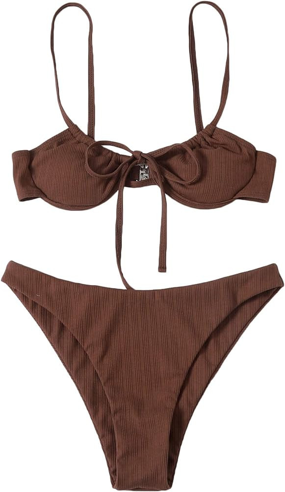 SOLY HUX Women's 2 Piece Swimsuit High Waisted Bikini Sets Sexy Thong Bathing Suit Spaghetti Stra... | Amazon (US)