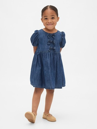 Baby & Toddler Denim Puff-Sleeve Bow Dress | Gap (US)