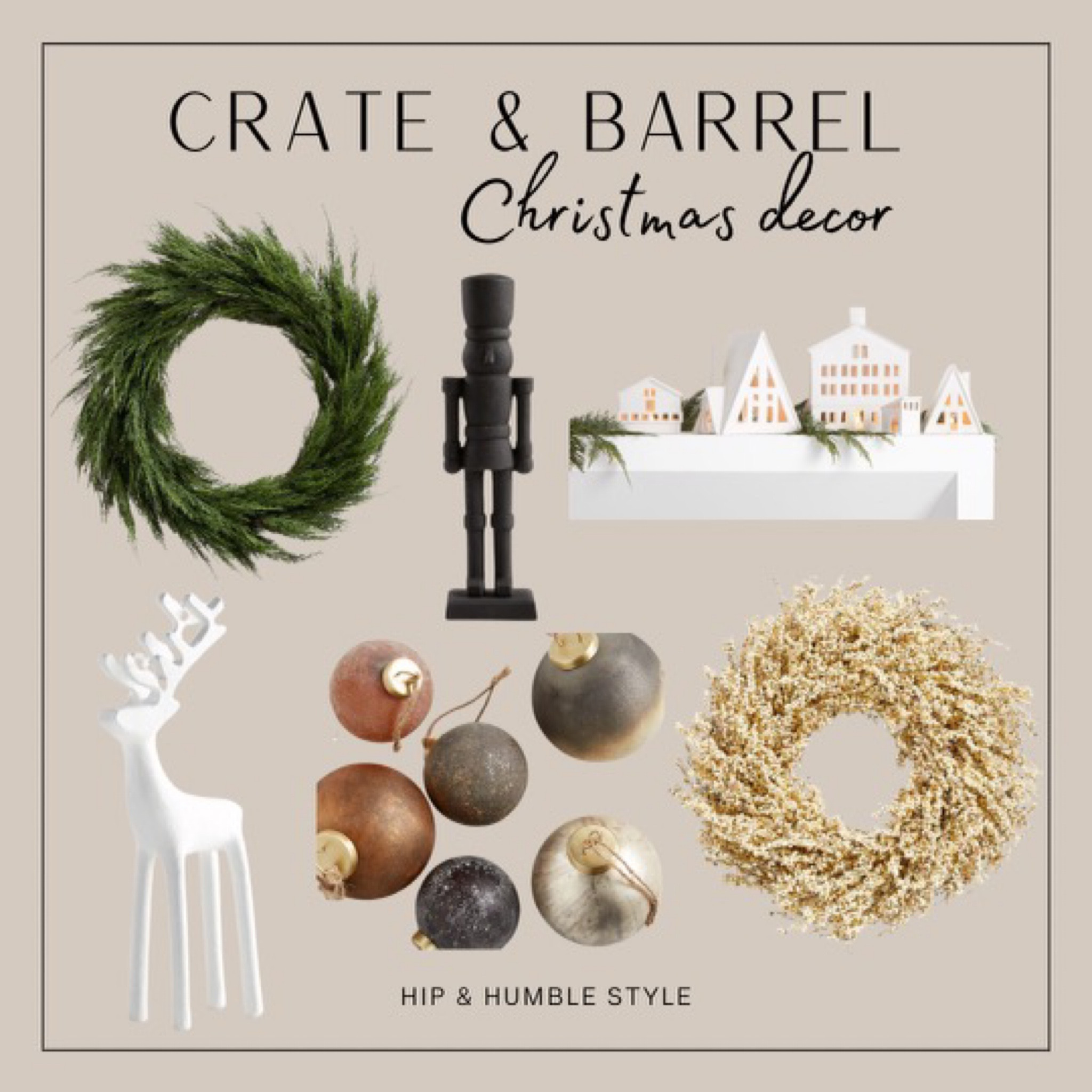 Crate and Barrel Christmas decor, Christmas wreath, white reindeer, ornaments, nutcracker.

#LTKSeasonal #LTKhome #LTKHoliday