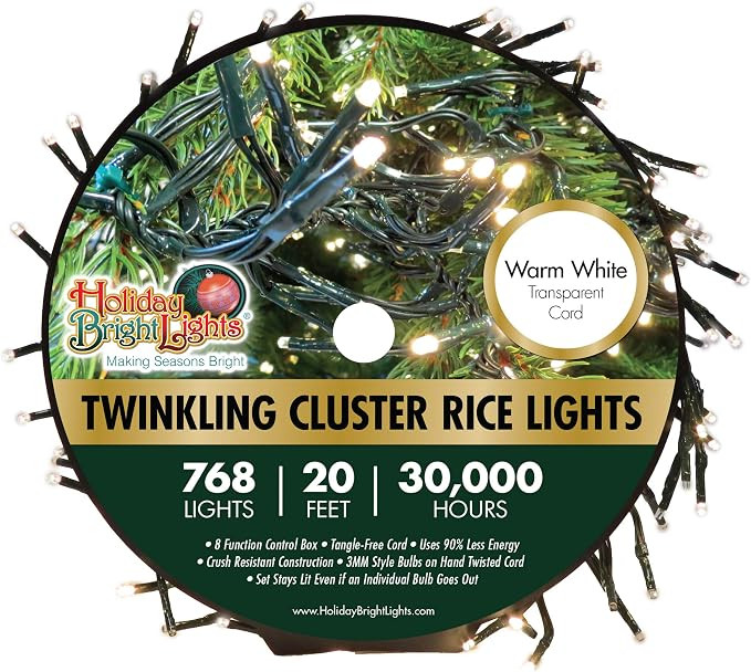 Holiday Bright Lights LED-3MCR768-GWW LED Cluster Rice Light Set, Warm White, 768-Ct., 20-Ft. - Q... | Amazon (US)