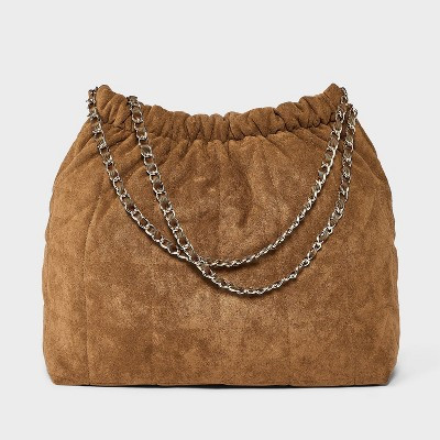 Faux Suede Quilted Gathered Tote Bag - A New Day\u2122 Brown | Target