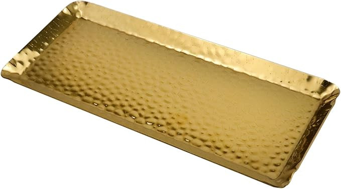 Antrader Hammered Rectangular Platter Serving Tray,Stainless Steel Decorative Storage Tray, Gold ... | Amazon (US)