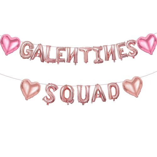 Happy Galentines Day Balloons Decorations, 16" Rose Gold Galentines Squad Letters Balloon Banner with Pink Heart Shaped Balloons, Pink Valentines Day Party Supplies, Happy Galentines Party Decorations | Amazon (US)