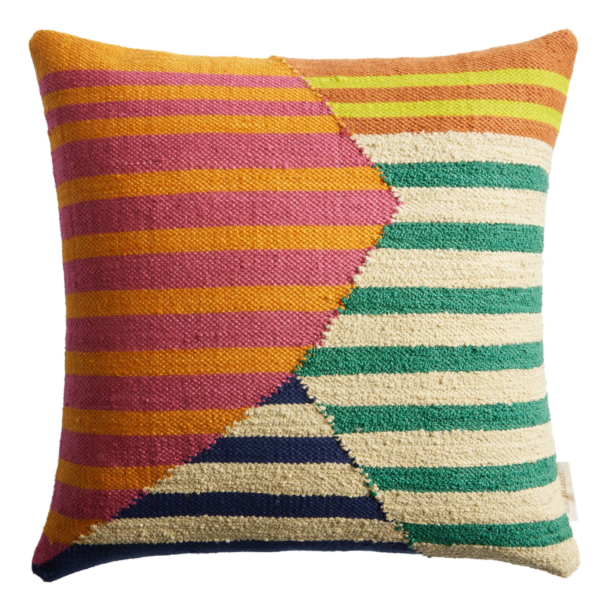 Multicolor Geometric Stripe Indoor Outdoor Throw Pillow | World Market