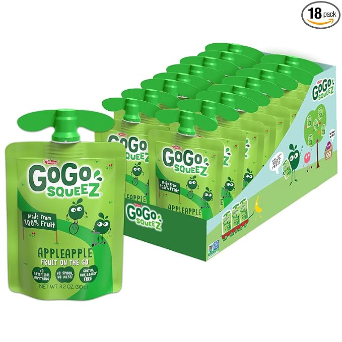 GoGo squeeZ Applesauce and Fruit Puree, Apple Apple, 3.2 oz (Pack of 18), Unsweetened Fruit Snack... | Amazon (US)