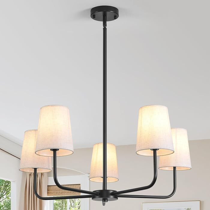 Seilisy 5-Light Black Chandelier, 28" Modern Farmhouse Industrial Ceiling Light Fixture with Fabr... | Amazon (CA)