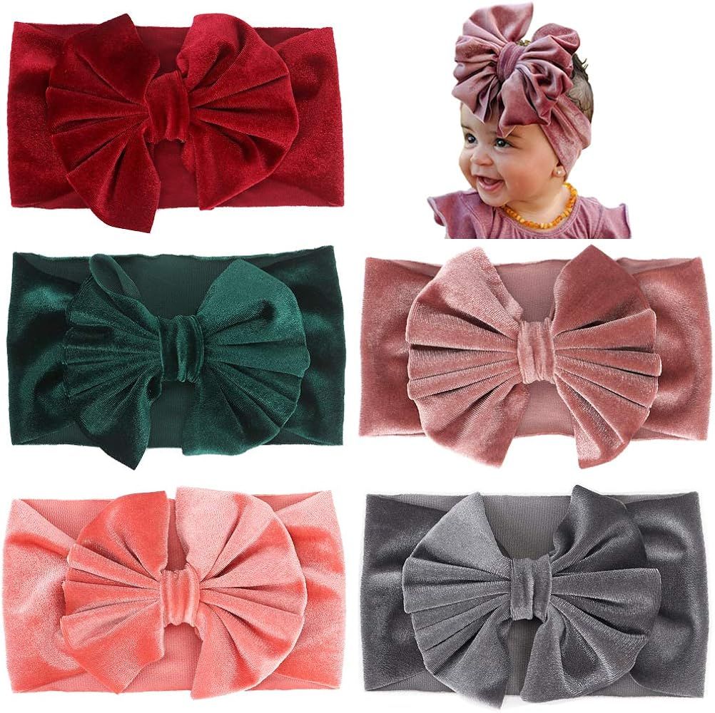 SuperiMan Wide Band Velvet Headband for Baby Girls,Toddler Girls Bows Turban Head Wrap Hair Bands... | Amazon (US)
