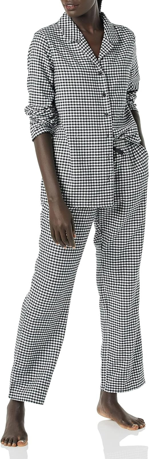 Amazon Essentials Women's Flannel Long-Sleeve Button Front Shirt and Pant Pajama Set | Amazon (US)