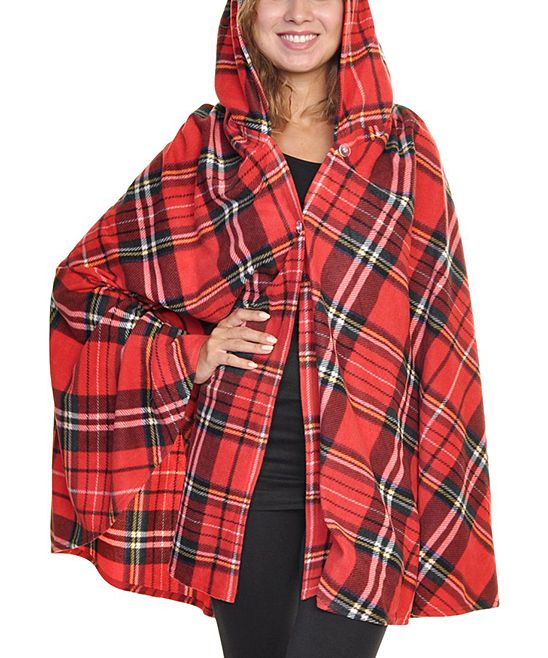 Angelina Women's Blankets Christmas - Red Plaid Fleece Lightweight Hooded Wearable Blanket | Zulily