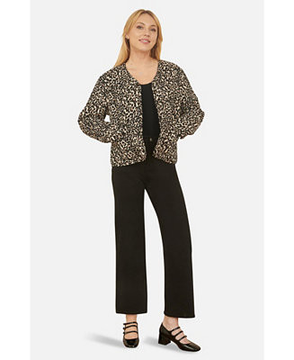 Women's Leopard Print Round Neck Boxy Jacket | Macy's
