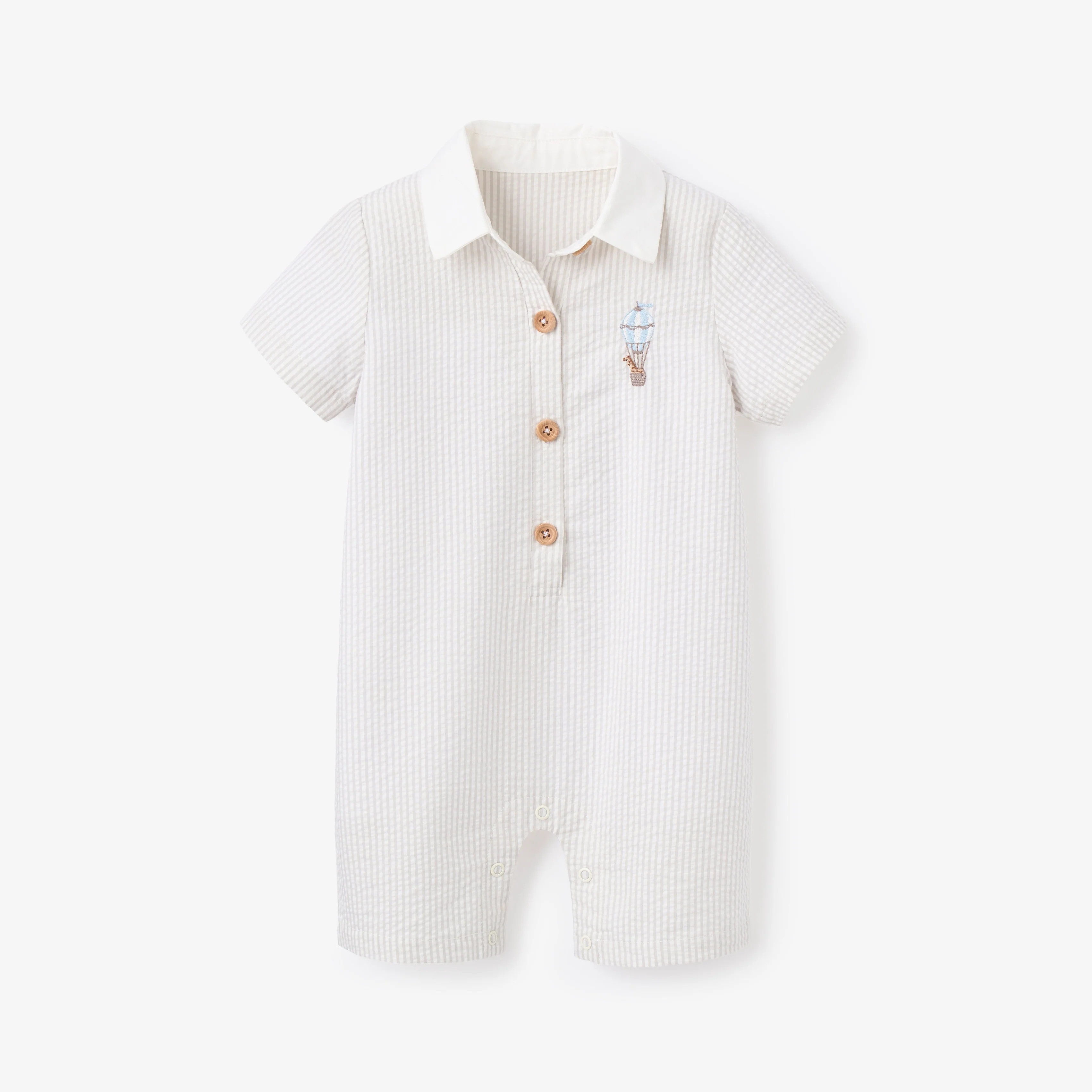 Up & Away Grey Seersucker Collared Shortall | Elegant Baby
