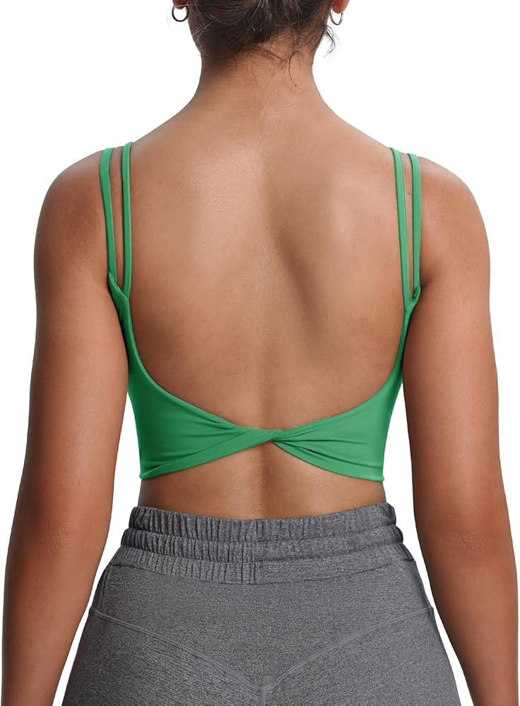 Aoxjox Women's Workout Sports Bras Fitness Yoga Crop Tank Twist Back Cami | Amazon (US)