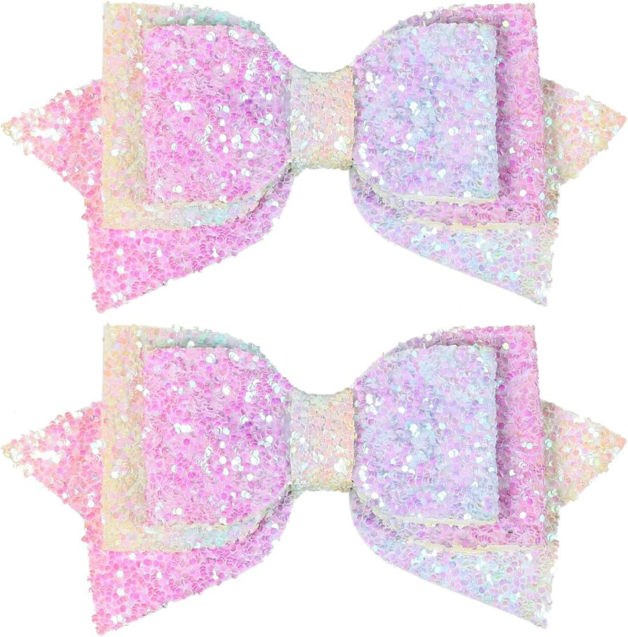 4" Multicolor Sparkling Glitter Hair Bows Rainbow Alligator Hair Clips Barrettes for Girls Teens ... | Amazon (US)