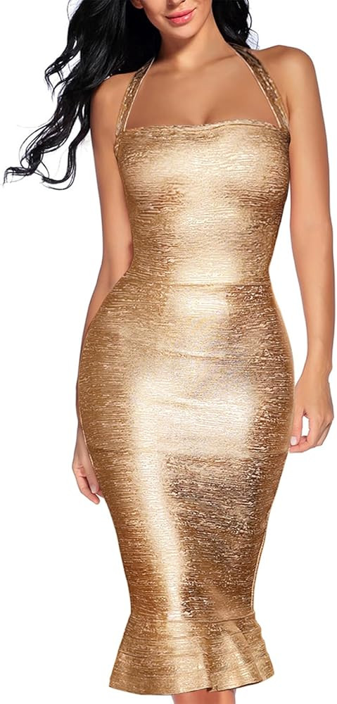 houstil Women's V Neck Halter Fishtail Bandage Bodycon Dress Party | Amazon (US)