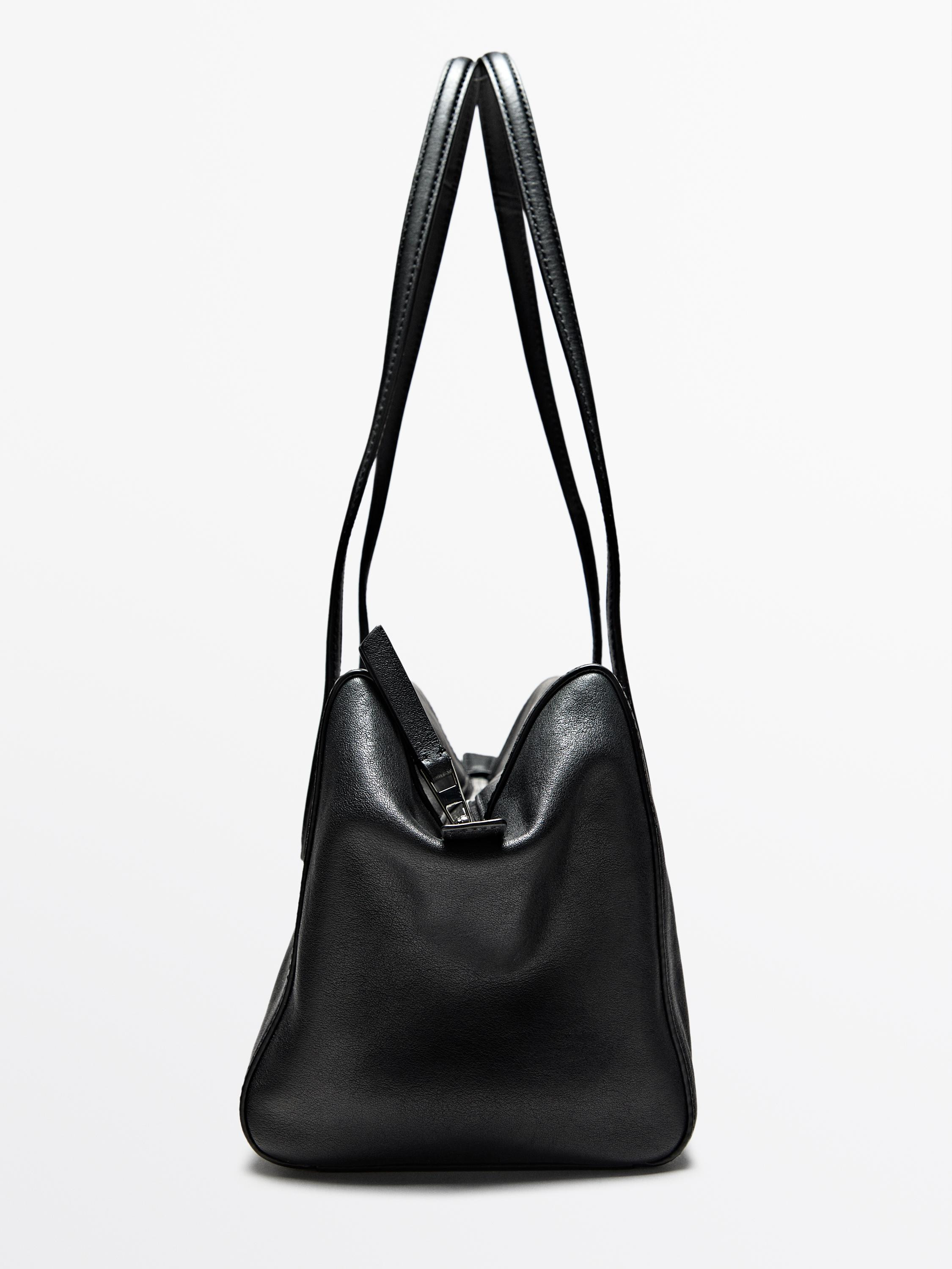 Nappa leather satchel bag | Massimo Dutti UK