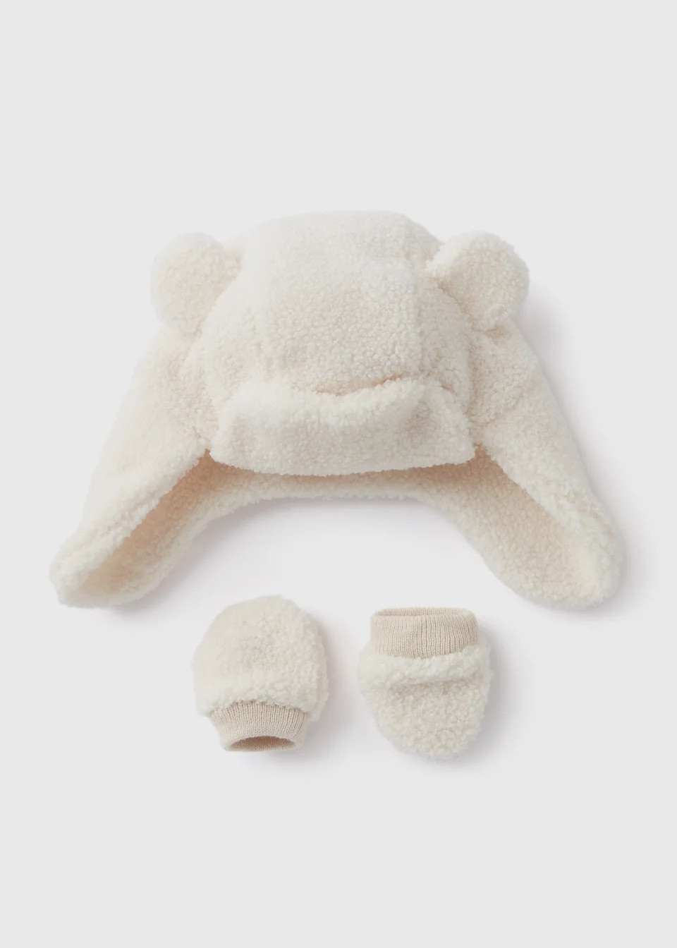 2 Piece Baby Cream Borg Tapper Hat & Mitt Gloves (Newborn-24mths) | Matalan (UK)