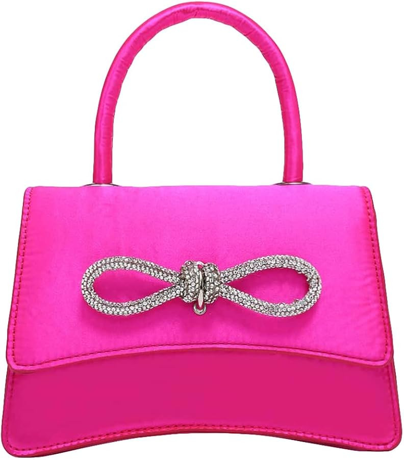 QWINEE Women's Glitter Rhinestone Bow Decor Clutch Purse Prom Bags Sparkle Mini Square Handbags | Amazon (US)