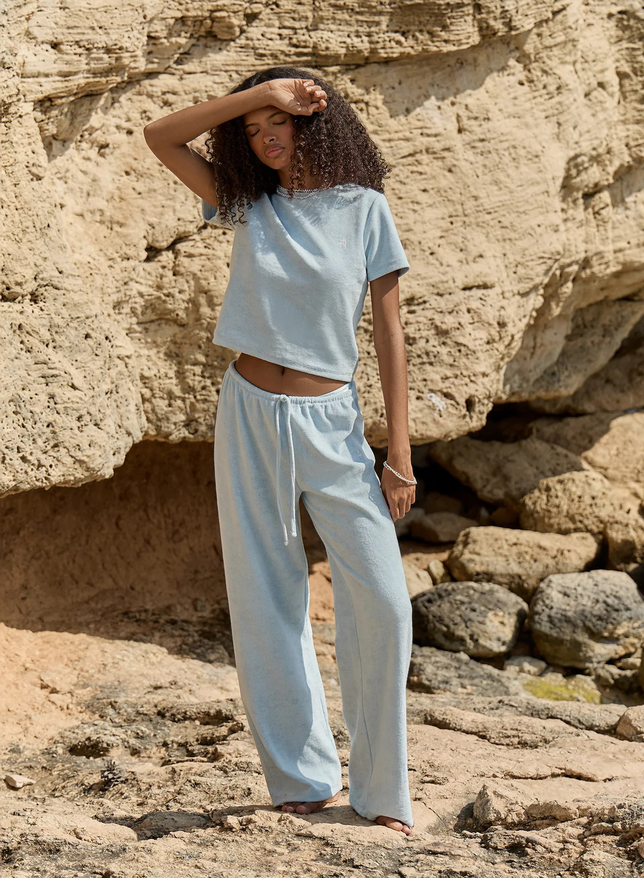 Women's Light Blue Towelling Straight Leg Trousers | Livia | 4th & Reckless | 4th & Reckless