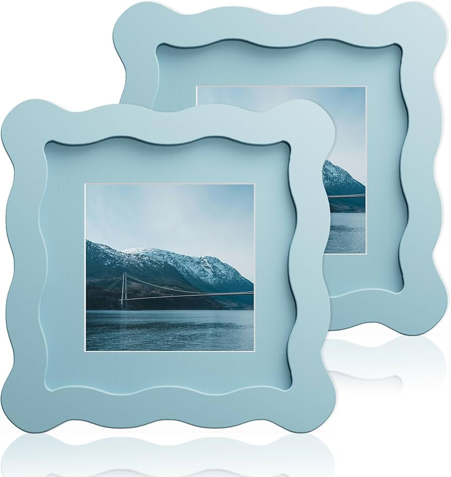 4x4 Wavy Picture Frame With Mat For 3x3, Wavy Edge Wooden Picture Frame with Real Glass - Wall Mo... | Amazon (US)