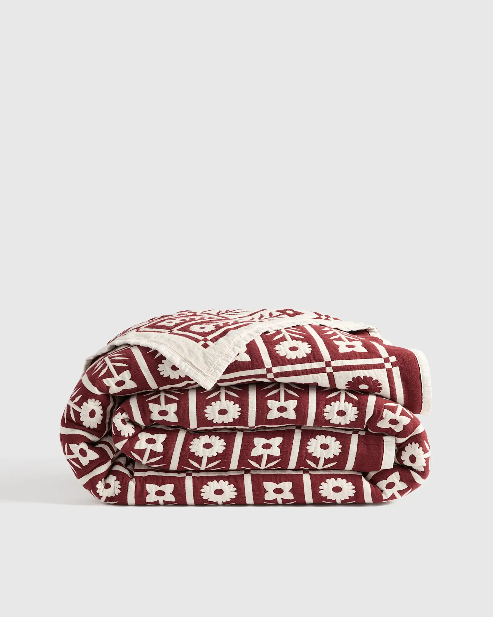 Organic Cotton Jacquard Floral Quilt  in Burgundy | Quince