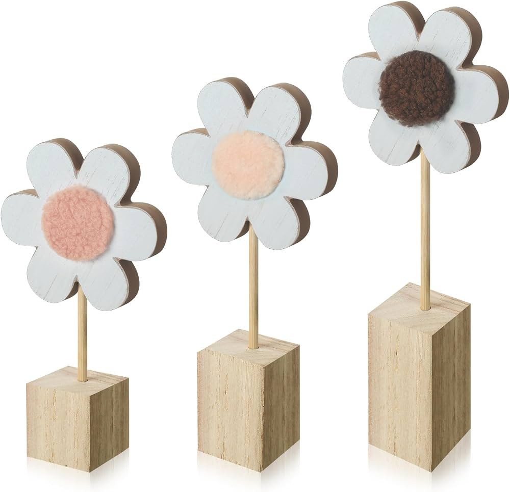 Suzile 3 Pcs Boho Nursery Shelf Decor Flower Wooden Table Sign Daisy Standing Table Centerpiece f... | Amazon (US)