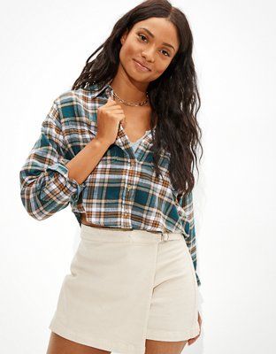 AE Cropped Flannel Shirt | American Eagle Outfitters (US & CA)