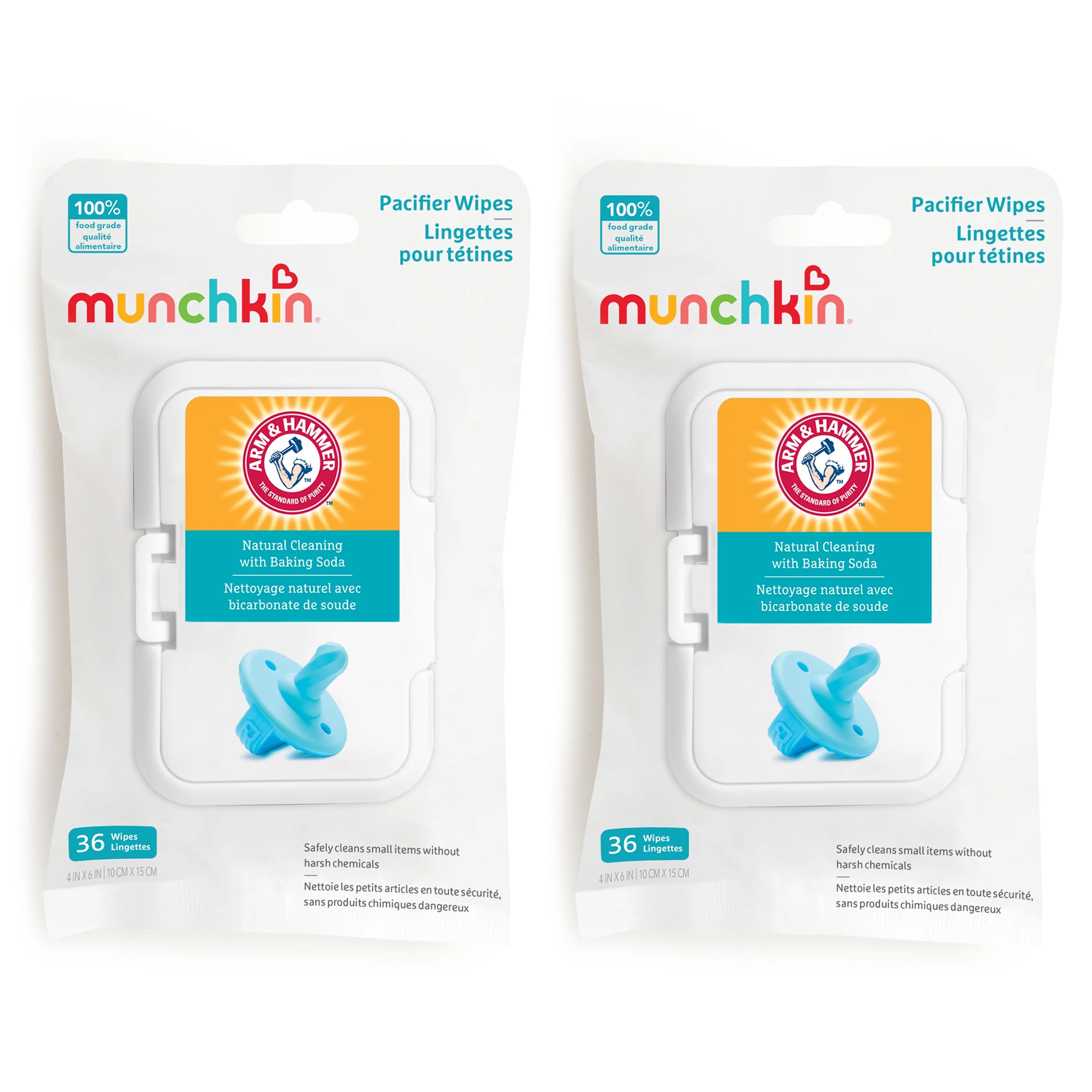 Munchkin Arm and Hammer Pacifier Wipes, 100% Food Grade, 2 Pack, 72 Wipes - Walmart.com | Walmart (US)