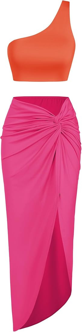 ZAFUL Women’s 2 Pieces Skirt with Crop Tank, High-Slit Twist Skirt Set Bodycon Dress for Party ... | Amazon (US)