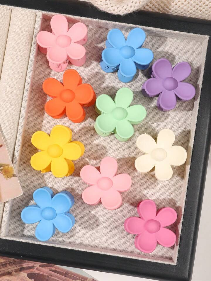 10 Pcs/Set Colorful Matte Solid Floral Hair Clips, Cute Boho Countryside Style Mini Bangs & Ponytail Hair Accessories, Spring/Summer | SHEIN