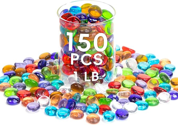 1 LB Mix Color Glass Beads, Mini Flat Glass Marbles~150PCS for Vase Fillers, Floral Bottom Mancal... | Amazon (US)