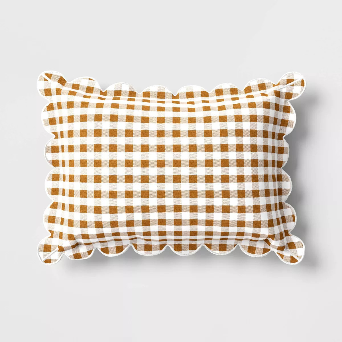 14"x20" Gingham Scalloped Edge Outdoor Lumbar Pillow Brown - Threshold™ designed with Studio Mc... | Target