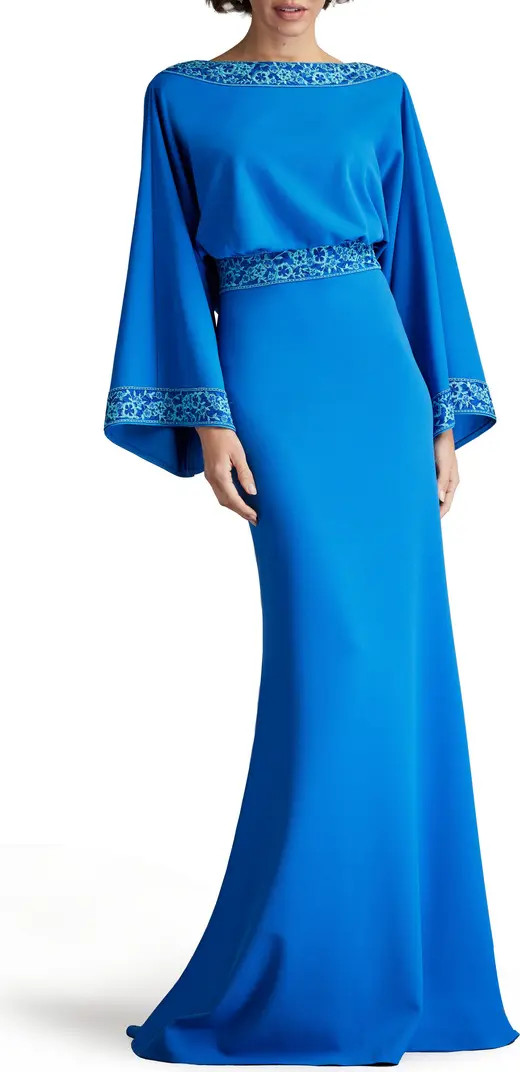 Drape Back Crepe Long Sleeve Gown | Nordstrom