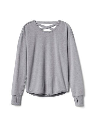 Athleta Girls Criss Cross Back Sweatshirt Cobblestone Grey Heather Size L/12 | Athleta